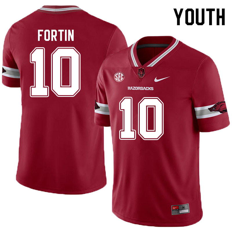 Youth #10 Cade Fortin Arkansas Razorbacks College Football Jerseys Sale-Alternate Cardinal - Click Image to Close